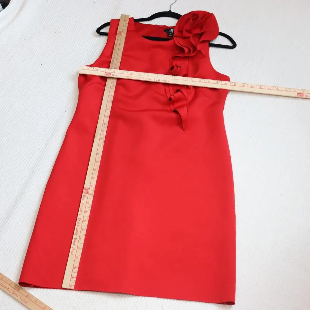 JW Jason Wu Sheath Dress M‎ Red Womens Rosette Ruffle Sleeveless